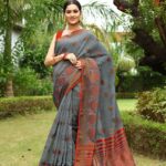Grey Linen Saree