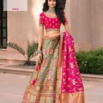 Green & cerise Lehenga
