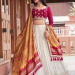 Cream & red lehenga