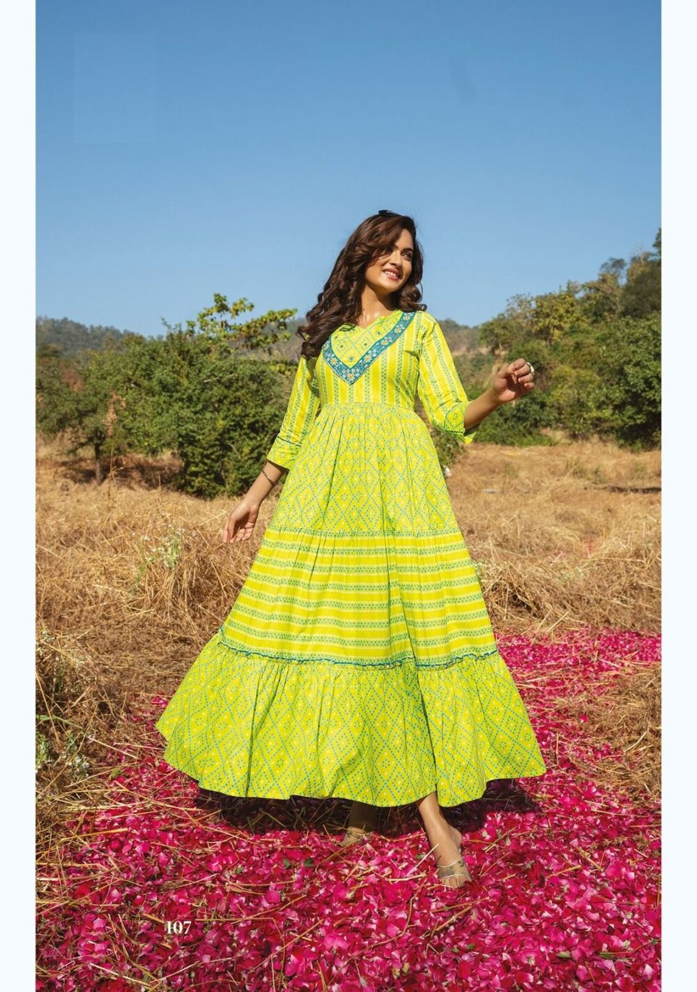 Lime green & blue Kurti Dresses - The Moksha Collection