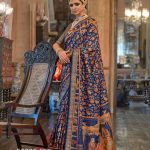 Navy Blue and Orange Saree