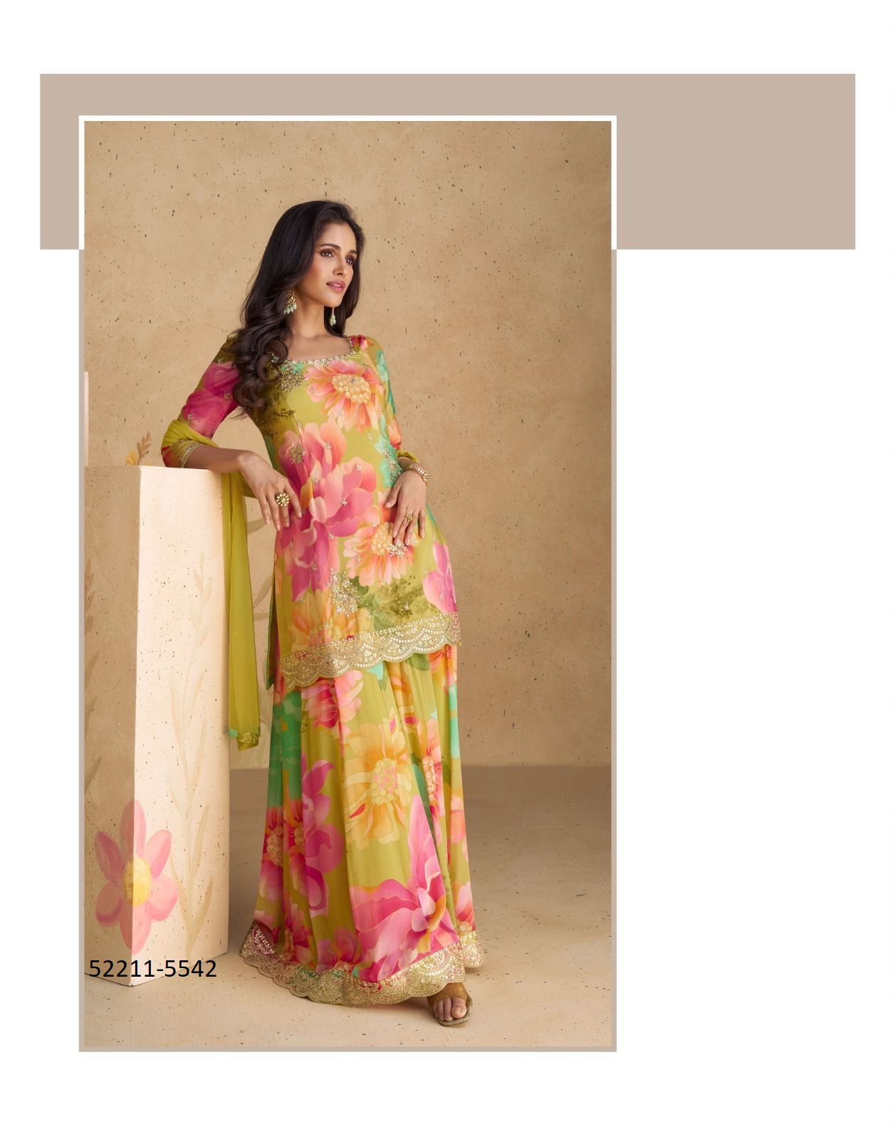 Pink and Green Flora Salwar Kameez